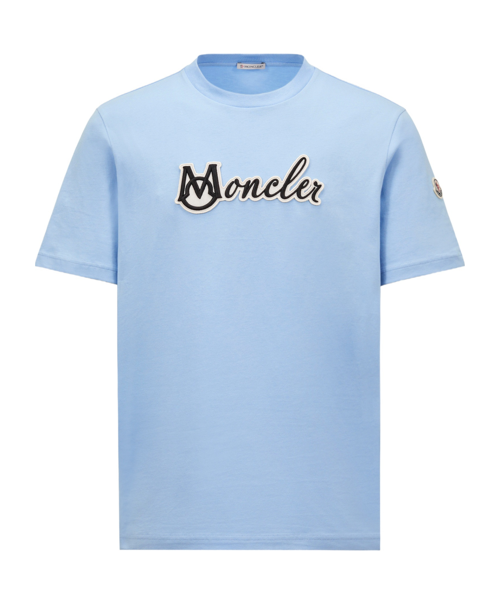 Moncler Logo Embroidered Cotton T-shirt In Blue