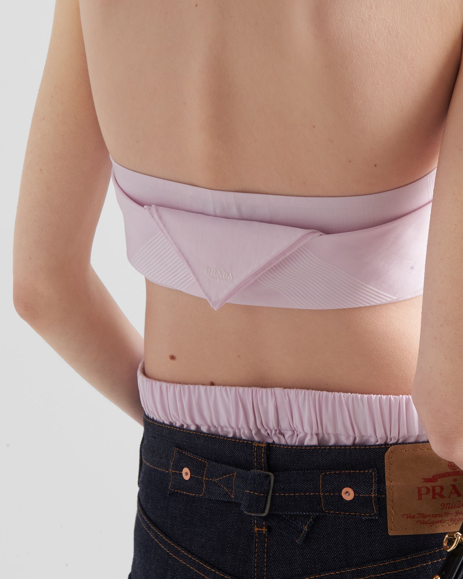Prada Checked Cotton Bandeau Top In Snow Pink