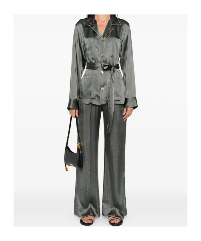 Forte Forte Pyjama Jacket In Silver Pinstriped Satin In Black