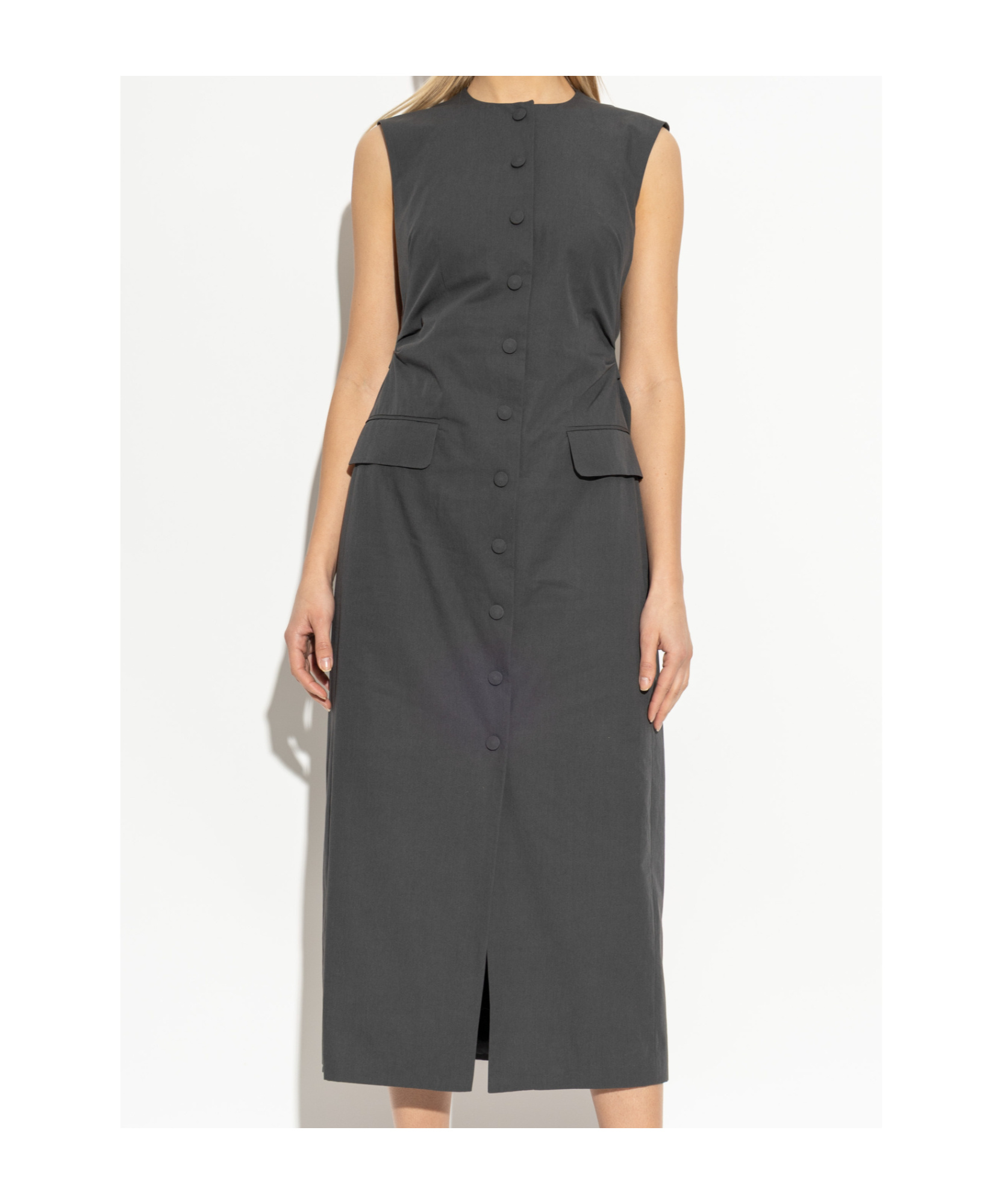 Dries Van Noten Gray Tailored Midi Dress In Black