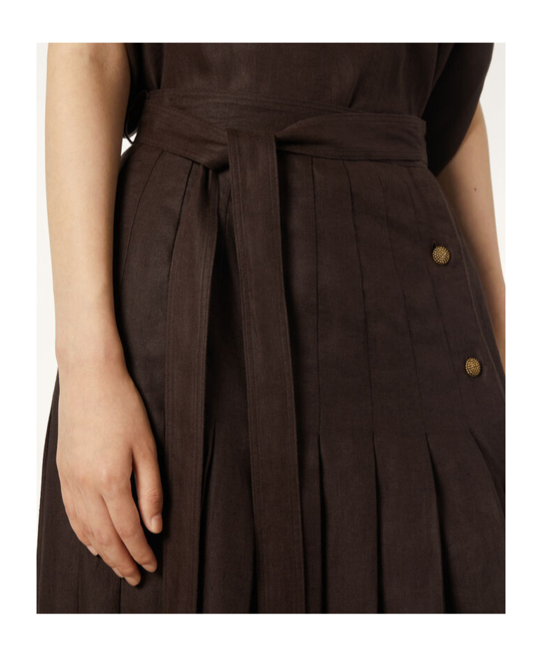 Loro Piana Yasmina Belted Pleated Linen-twill Wrap Skirt In Carob Bean