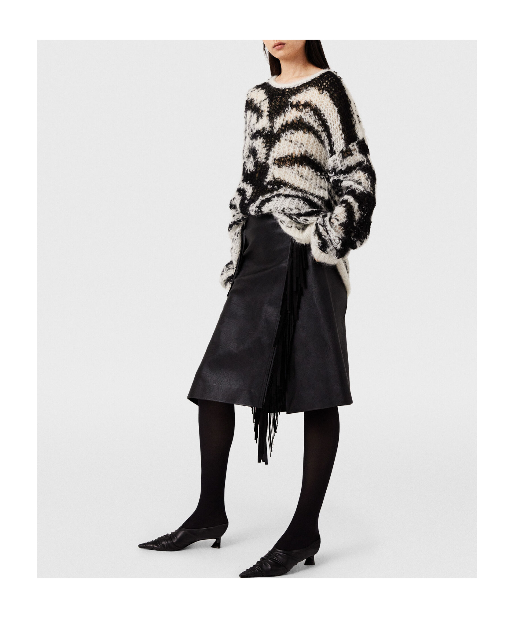 Stella Mccartney Tiger Pattern Open-knit Sweater In Gray