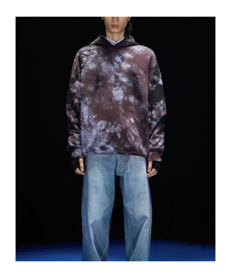 Emporio Armani Asv Black Blue Capsule Collection Oversize Organic-jersey Hooded Tie-dye Print Sweatshirt In Black