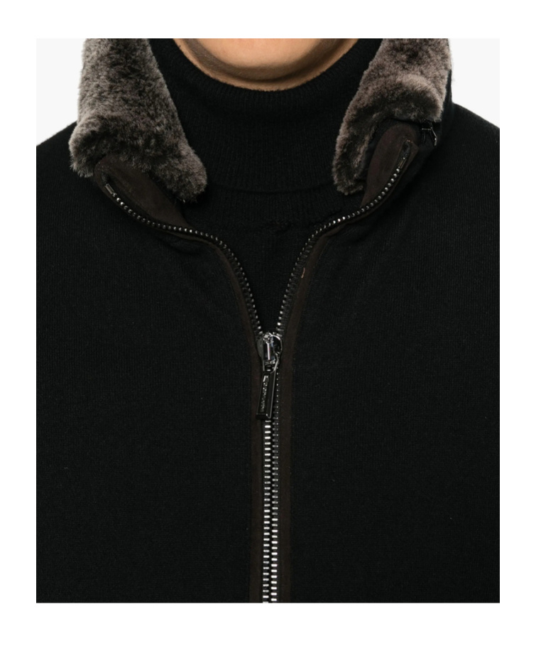 Moorer Bellati Zip Up Jacket With Detachable Collar In Black