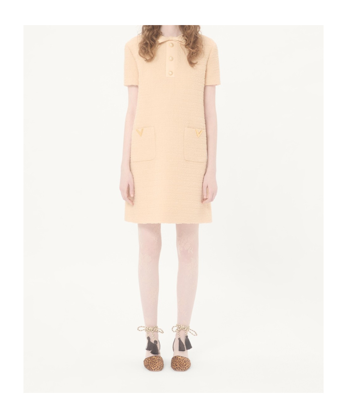 Valentino Wool Dress Short Sleeves Textured Fabric Bow In Orange