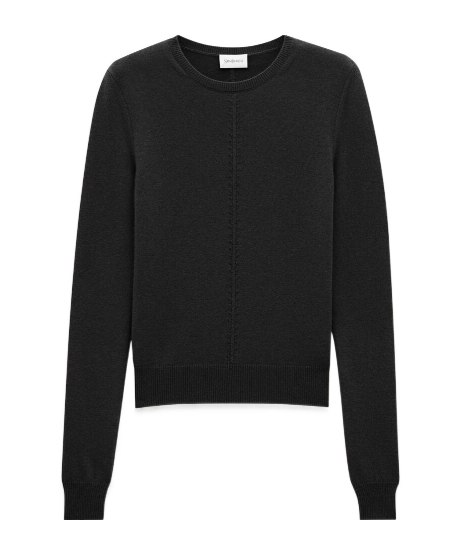 Saint Laurent Long-sleeved Cashmere Sweater In Black