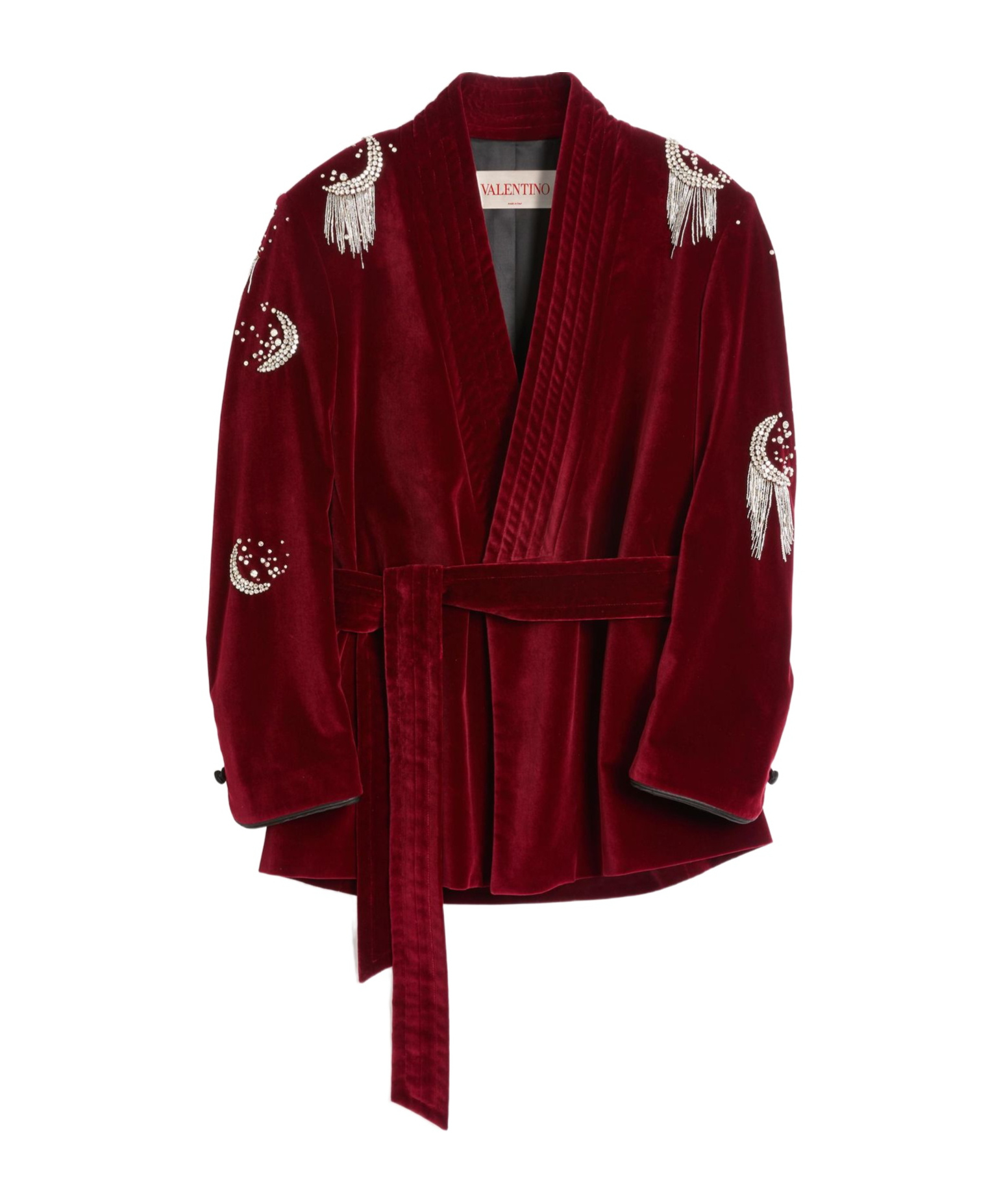 Valentino Rhinestone Beaded Embroidered Casual Jacket In Deep Red