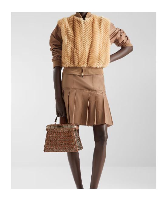 Fendi Brown Mink And Taffeta Bomber Jacket In Multi
