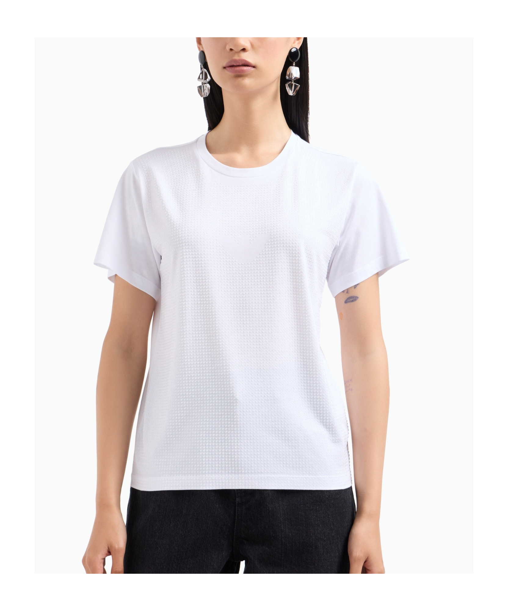 EMPORIO ARMANI RHINESTONE-EMBELLISHED COTTON T-SHIRT