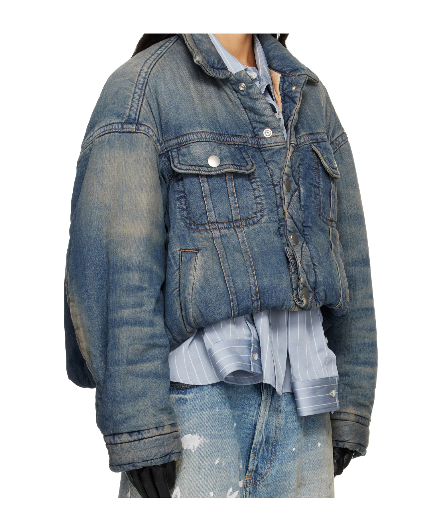 Miharayasuhiro Rolled-up Hem Down Denim Jacket In Purple