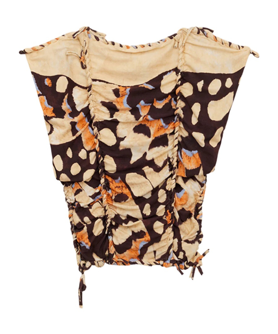 Isabel Marant Zohra Printed Woven Jersey Top In Light Brown
