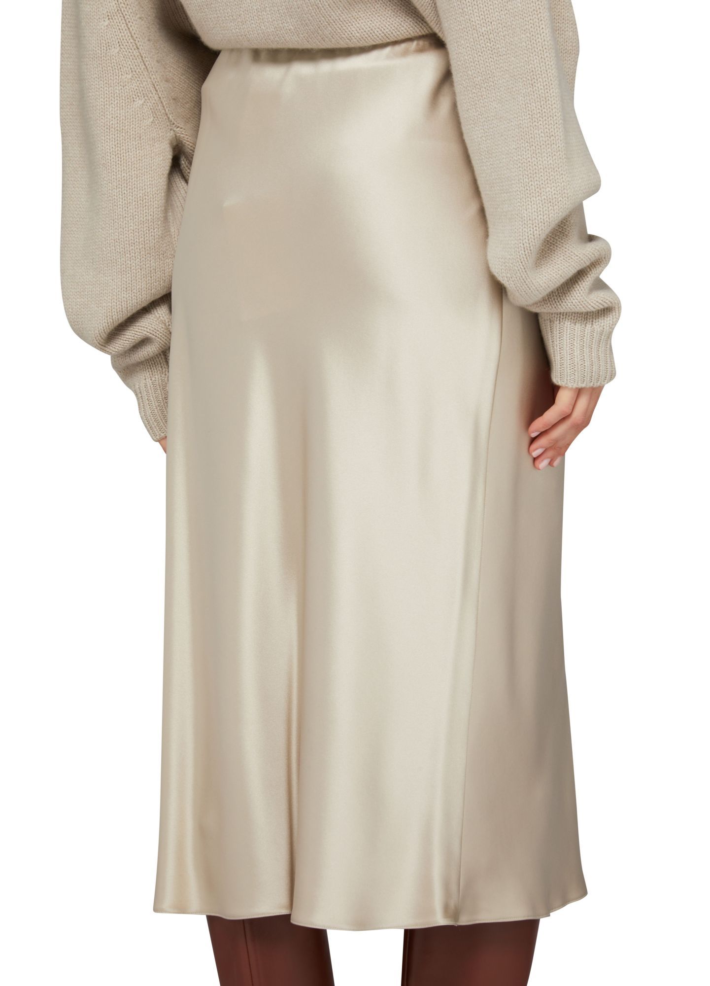 Max Mara Satin Finish Midi Skirt With Flowing Silhouette In Nude