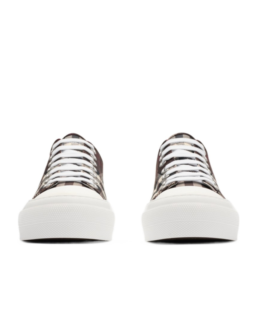 Burberry Canvas Sneakers With Embroidered Check Pattern In Black