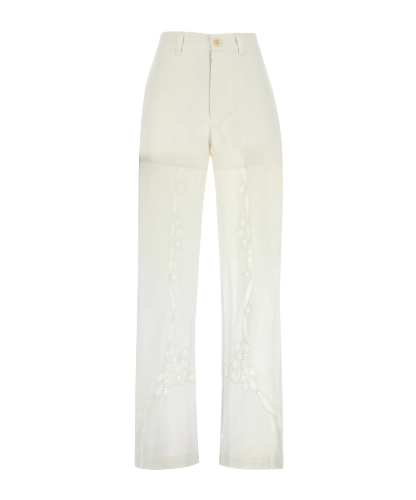 Marine Serre Cotton Trousers With Embroidered Pockets In White