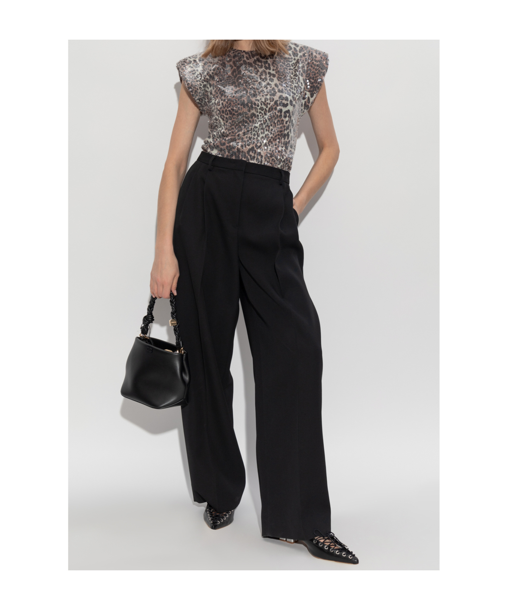 Ganni Leopard-print Blouse In Gray