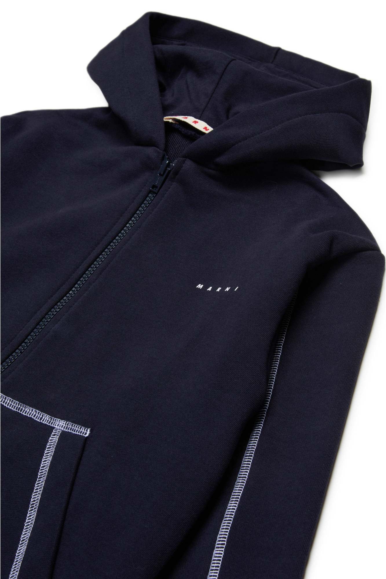 Marni Sweatshirt With Zip And Contrasting Seams In Blue Navy