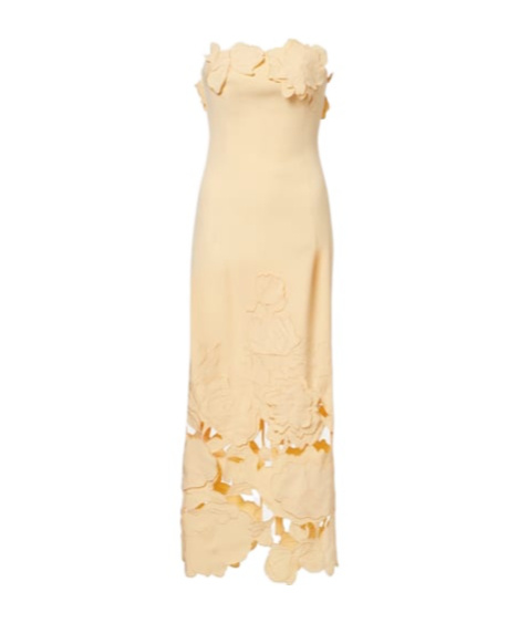 Leo Rayna Floral-appliqué Strapless Midi Dress In Brown