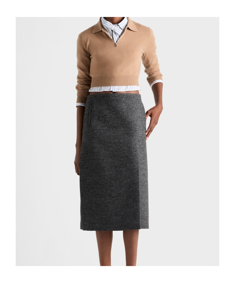 Prada Triangle-logo Half-zip Sweater In Brown