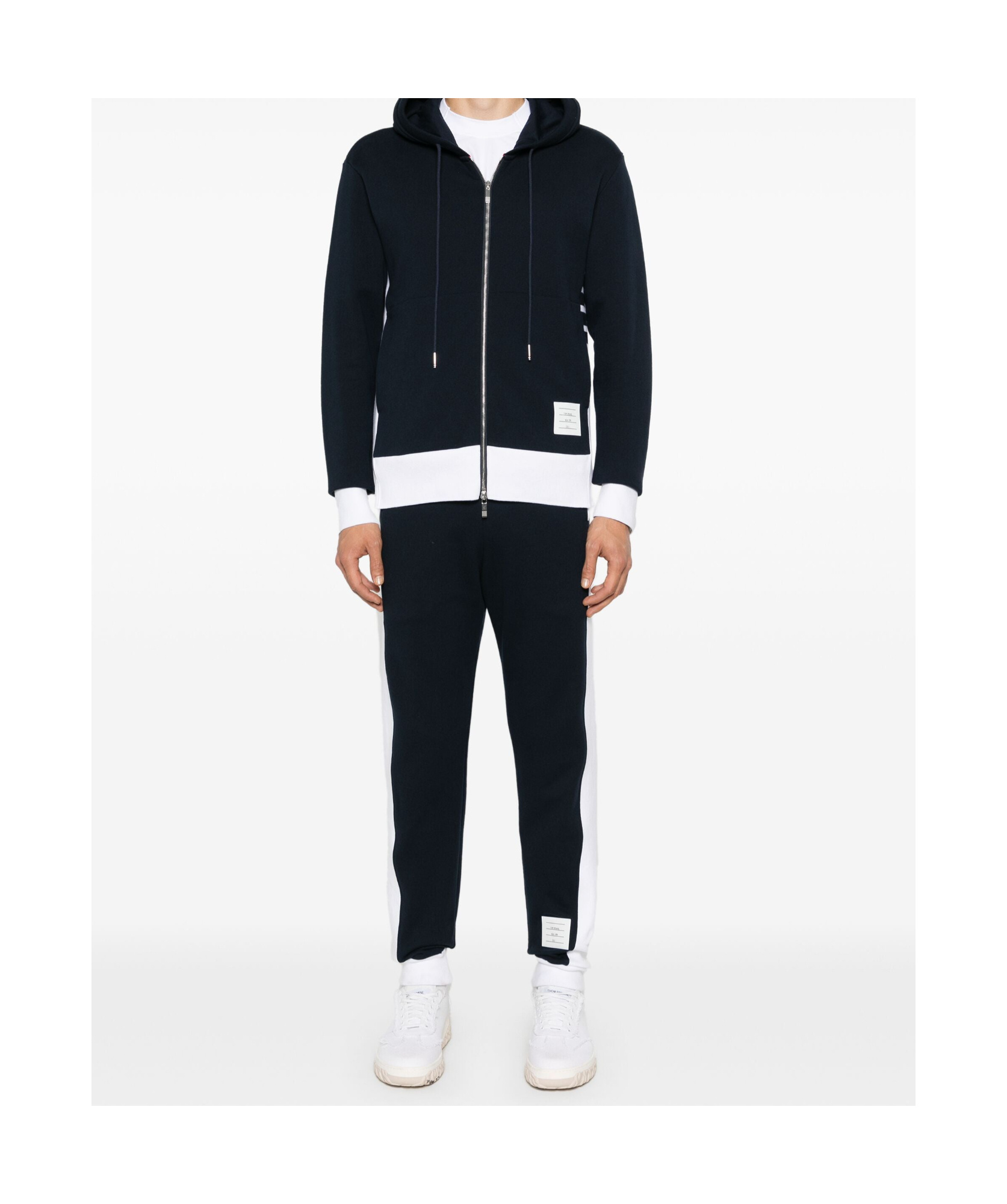 Thom Browne Zip Up Hoodie With Engineered 4 Bar In Color Blocked Solid In Blue