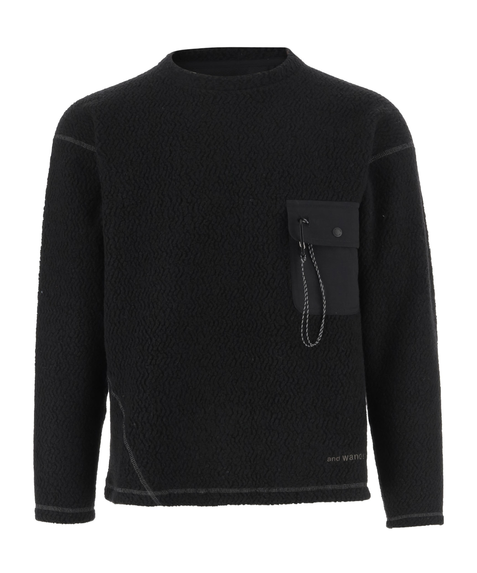And Wander Black Re Wool Jq Crewneck Sweater In Black