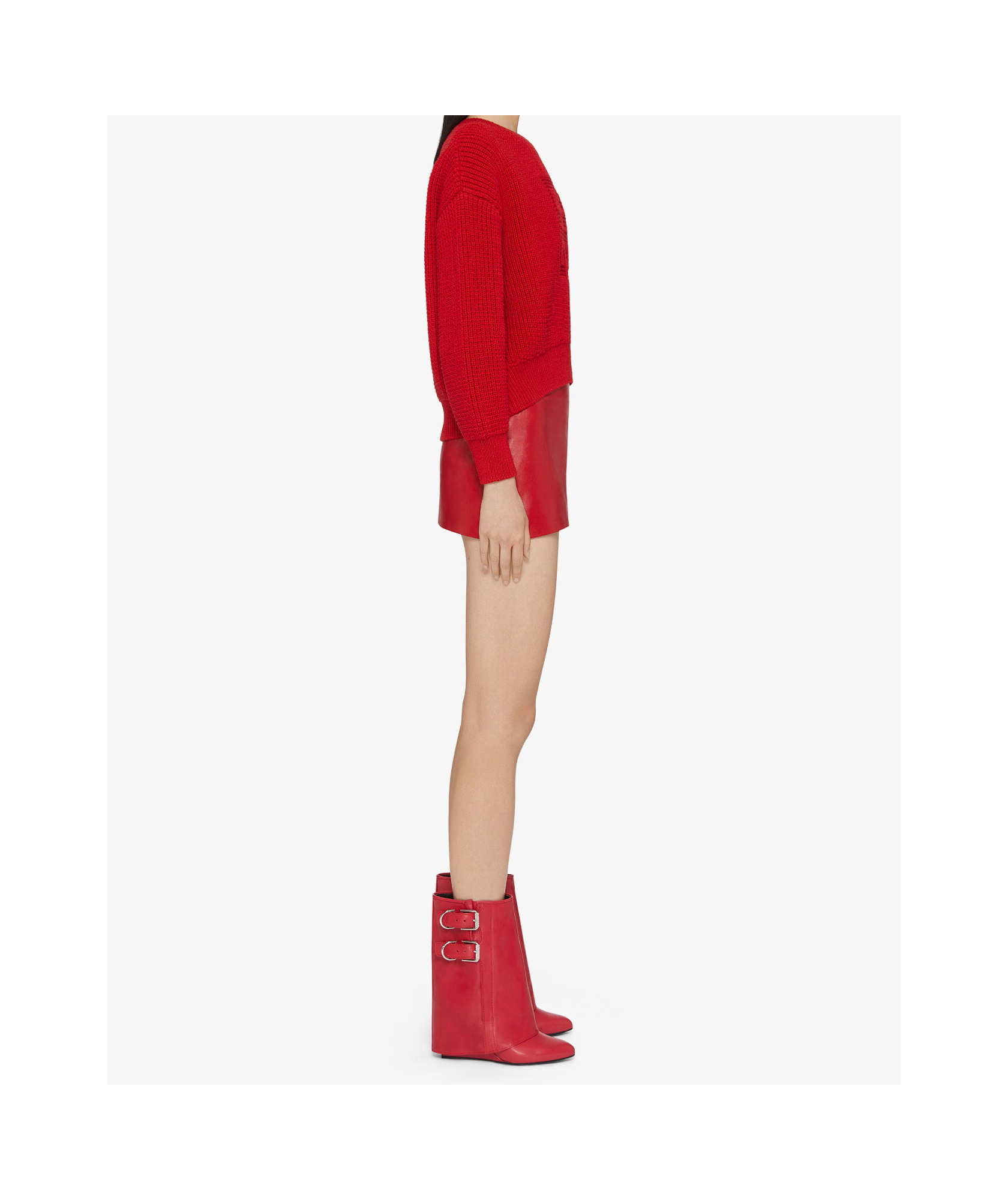 Shop Givenchy Shark Lock Buckles Ankle Boots In Leather In Red