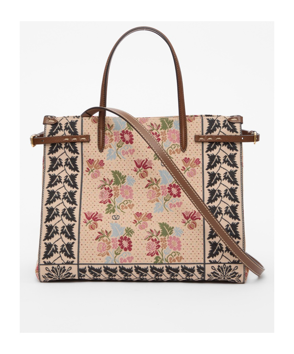 Valentino Medium Jacquard Fabric Shopping Bag In Nude