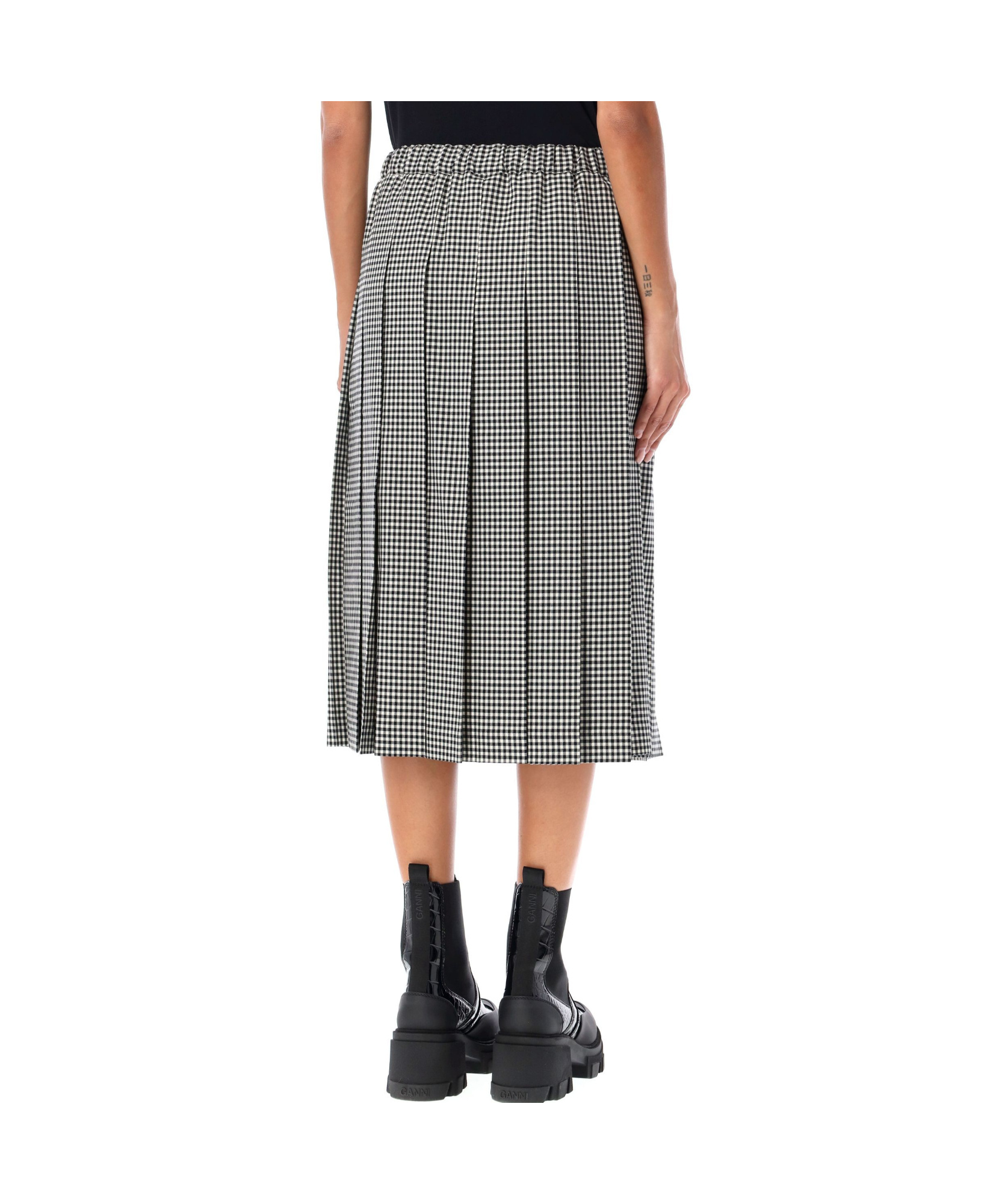 Shop Comme Des Garçons Comme Des Gar�ons Girl Ghingham Elasticated Waistband Midi Skirt In Gray