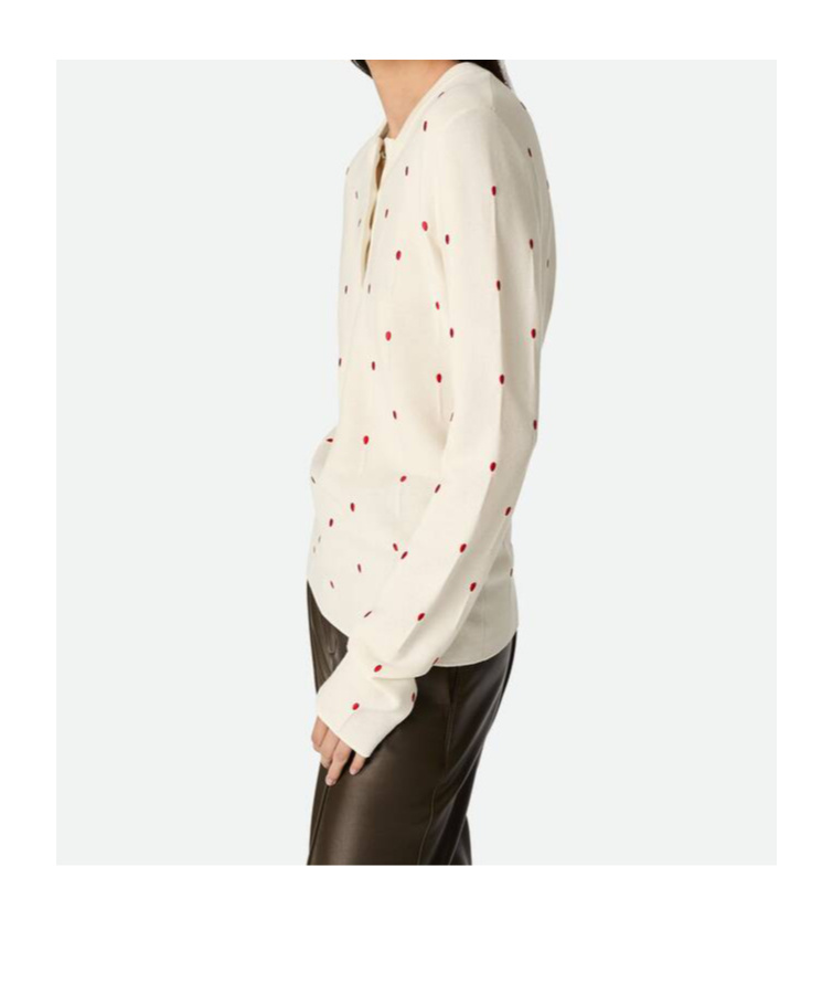 Bottega Veneta Polka Dot Crew Neck Top With Red Embellishment In White
