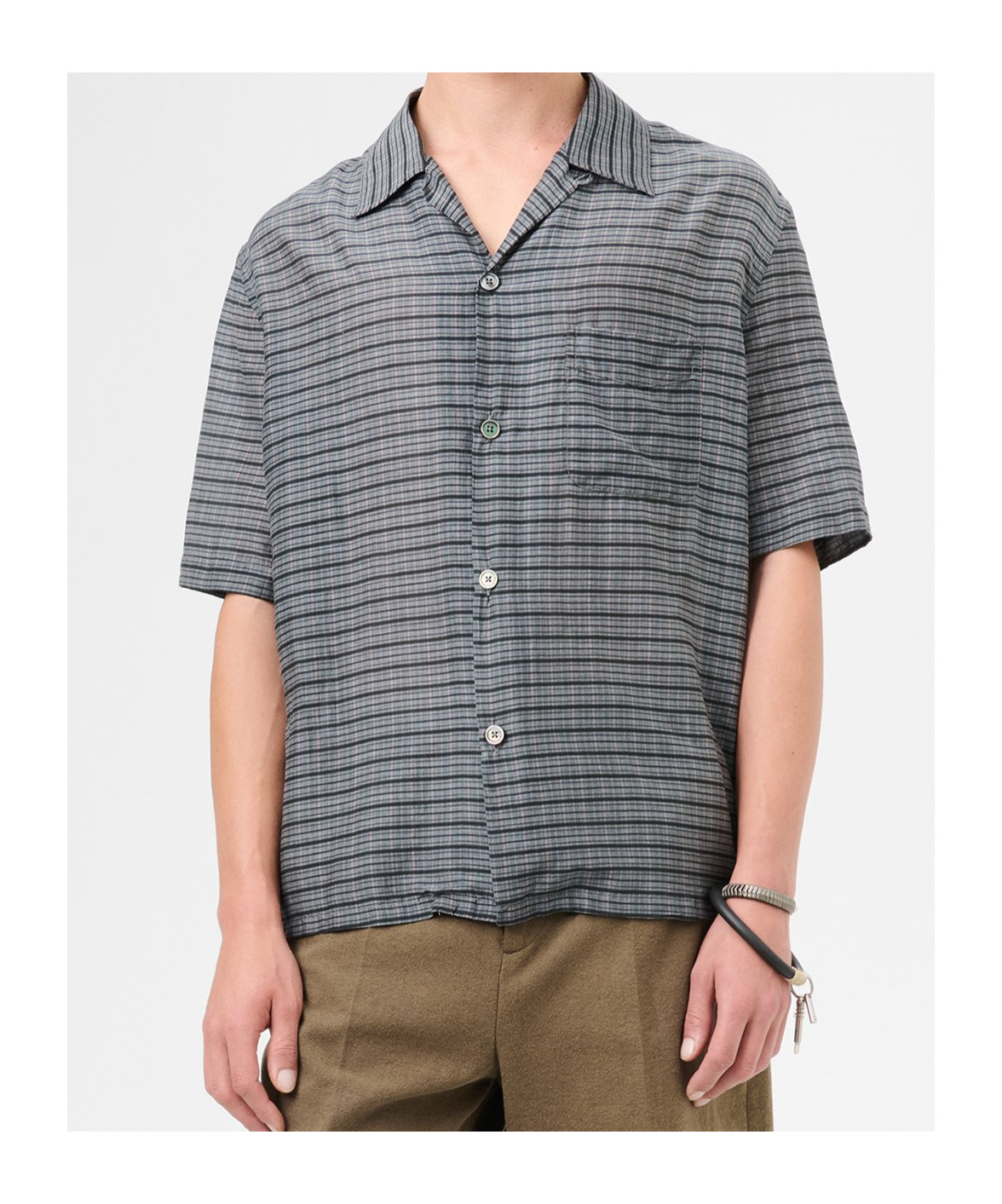 Our Legacy Heusen Checked Cotton And Silk Bowling Shirt In Gray