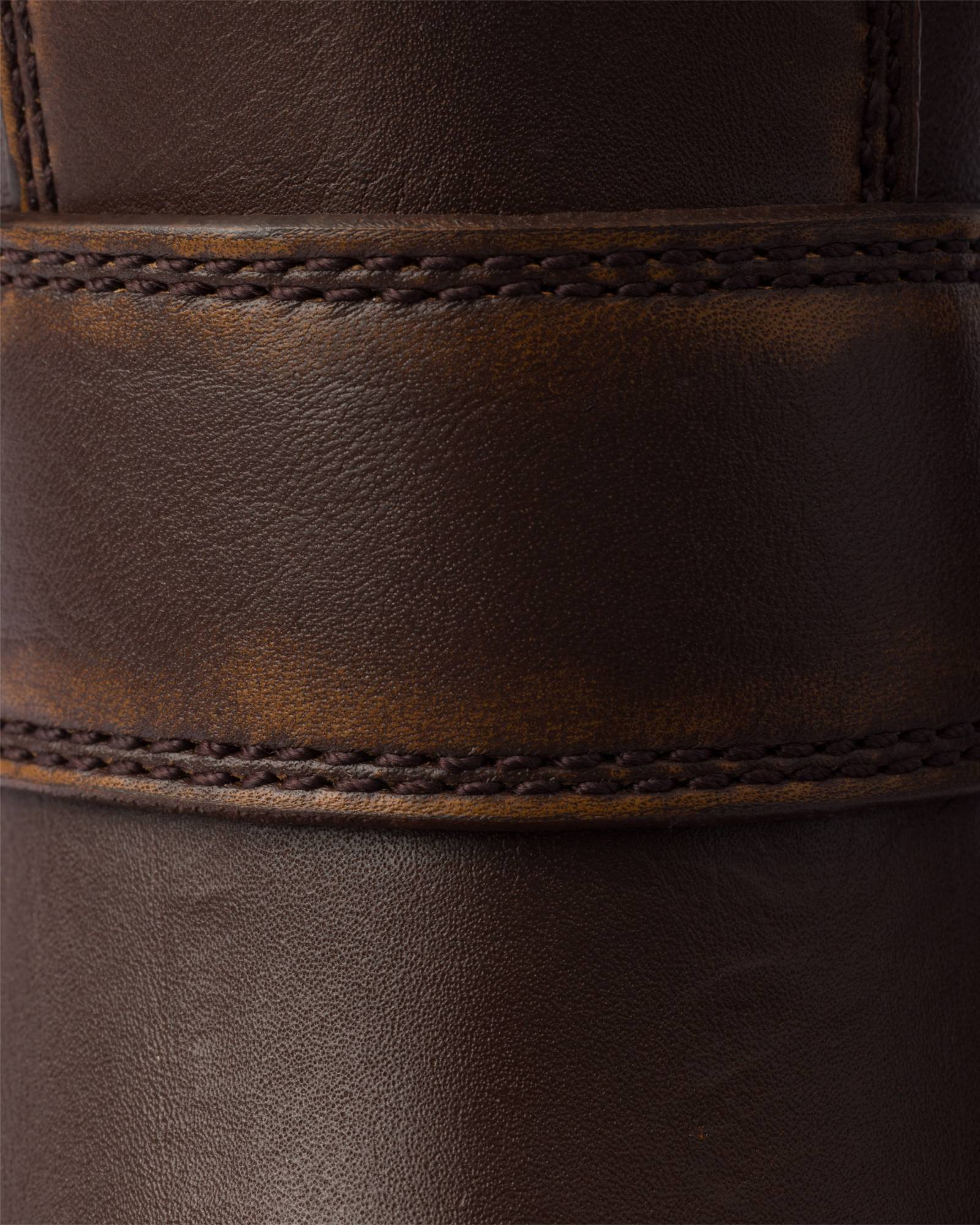 Prada Leather Boots With Vintage Effect And Logo In Black