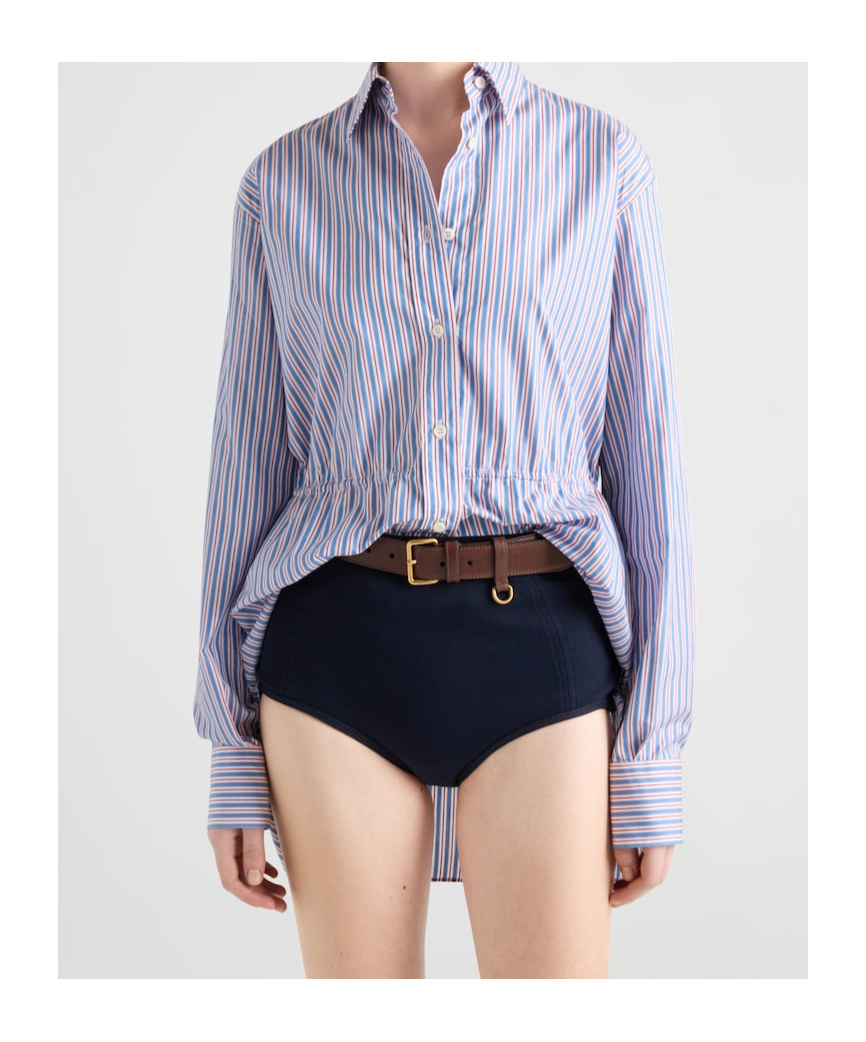 Prada Gestreiftes Hemd Aus Popeline In Blue