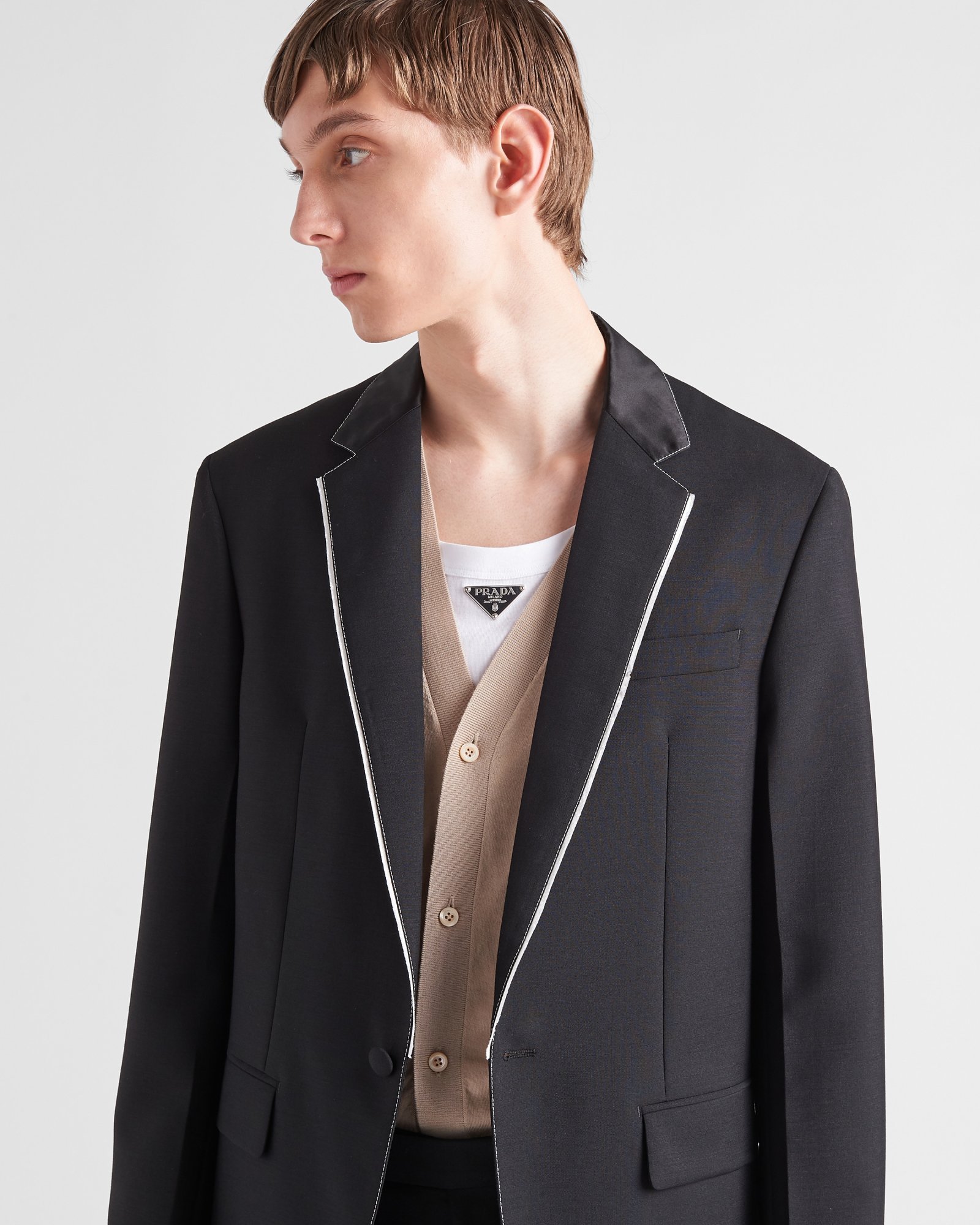 PRADA PRADA CONTRASTED TRIM SINGLE BREASTED JACKET