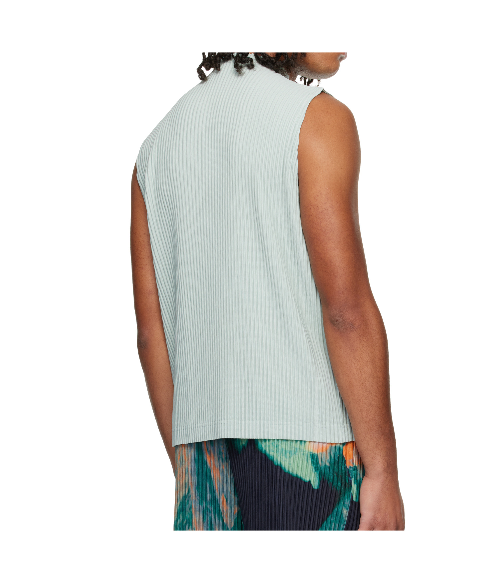 Issey Miyake Pleated Polyester Knitted Vest In Blue