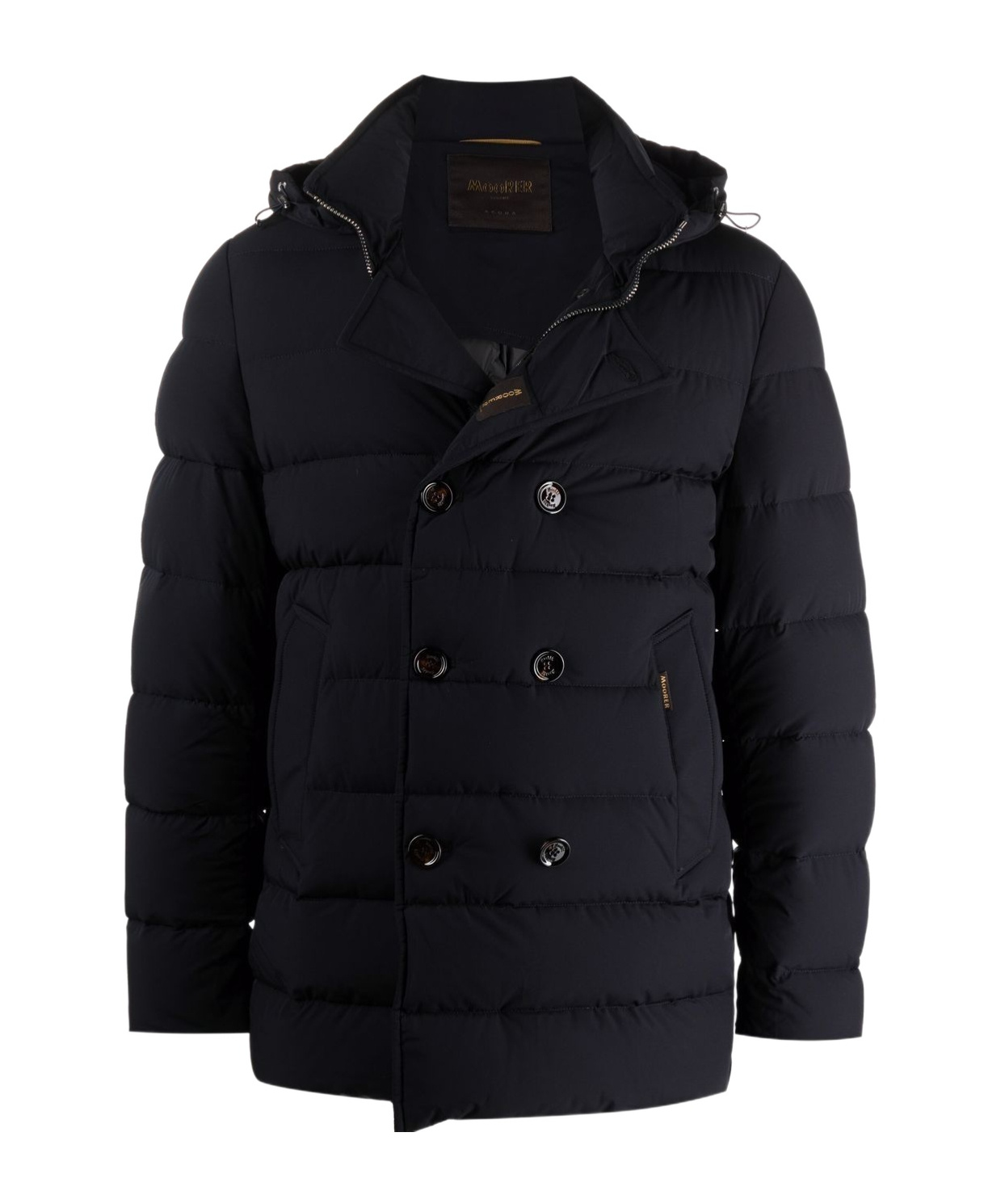 Moorer High Neck Double-breasted Parka With Detachable Hood In Blue