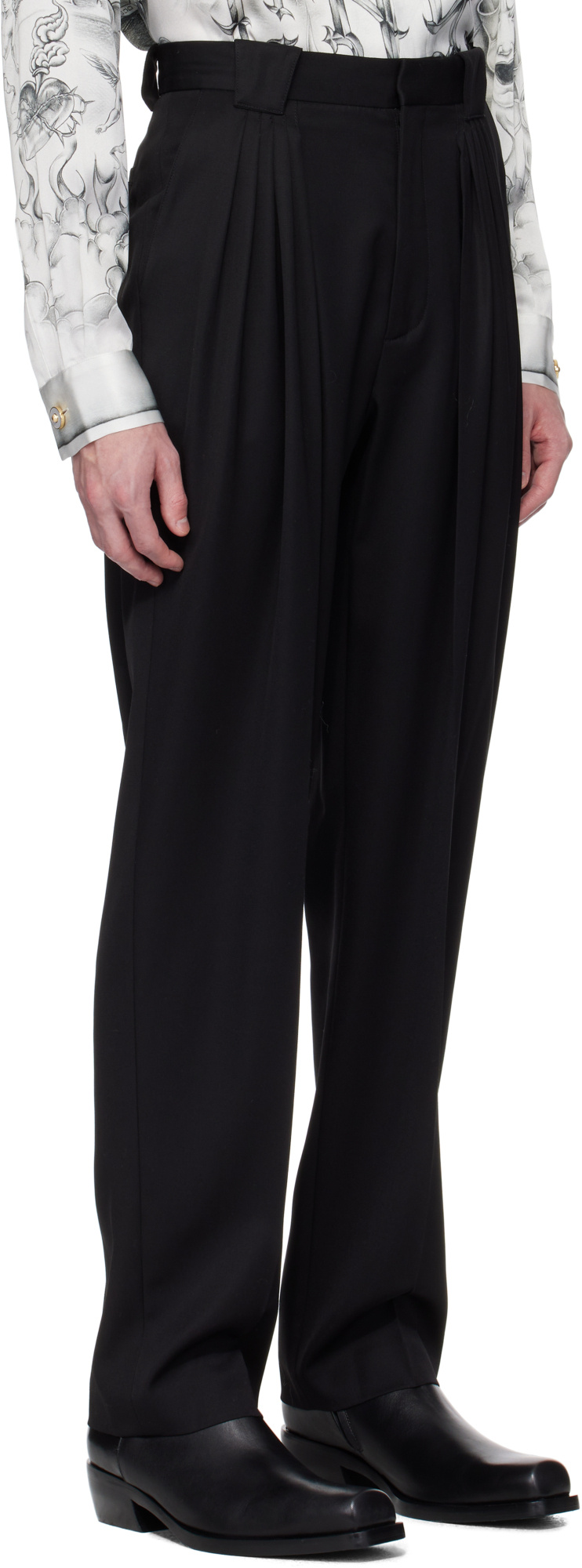Casablanca Black Wool Pleated Tailored Trousers In Black