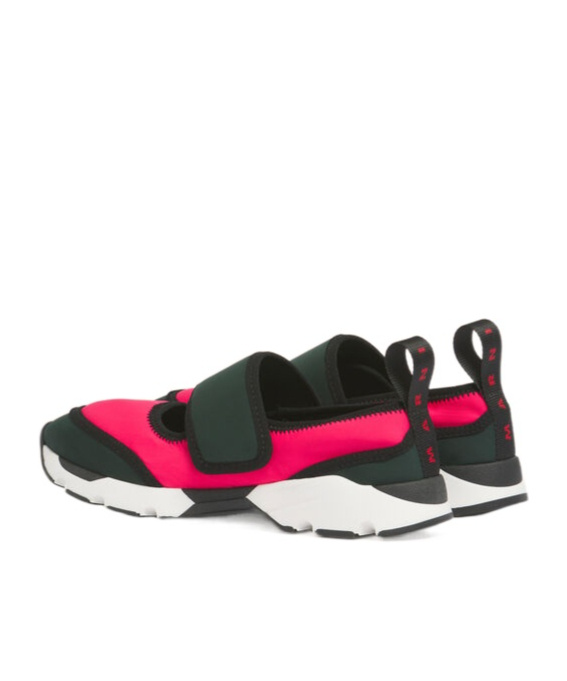 Marni Fuchsia And Green Lycra Mary Jane Running Sneaker In Black