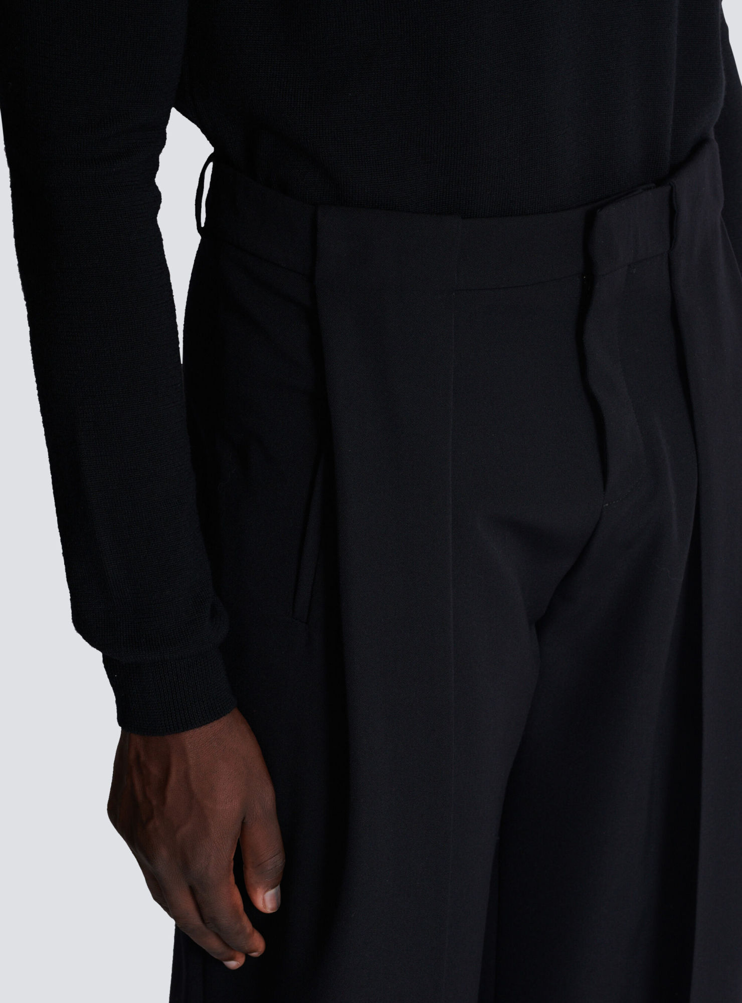 Balmain Straight Leg Pleated Pants With Pockets And Belt Loops In Black