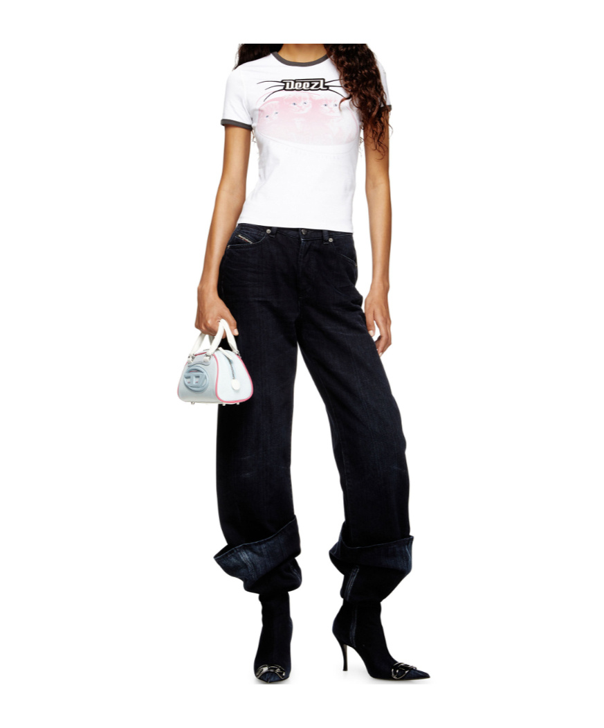 Diesel White Cotton T-shirt With Print And Contrasting Edges In White