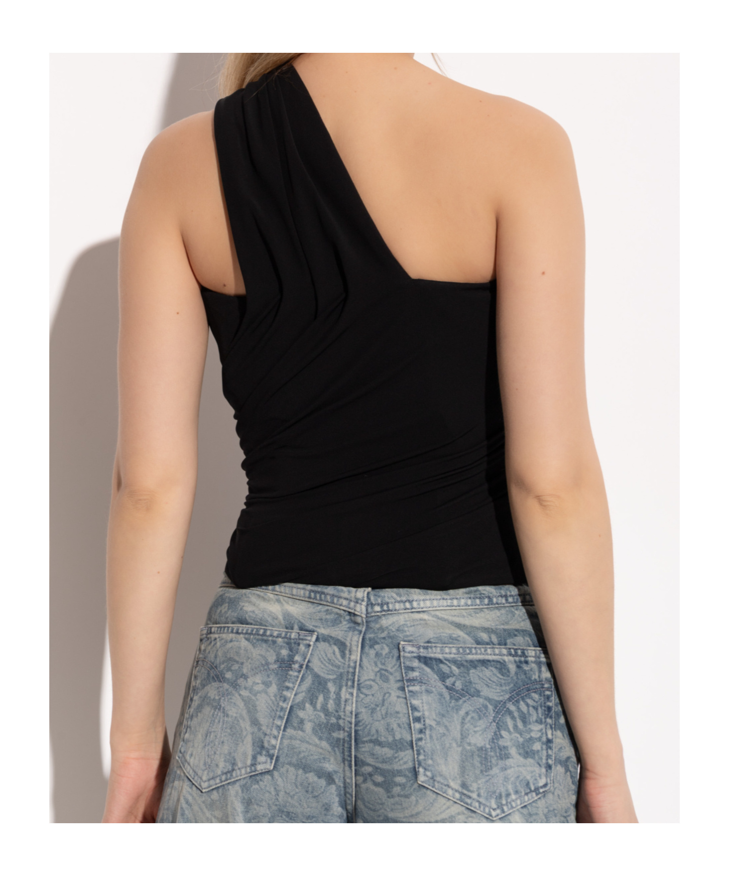 Versace Asymmetrical One-shoulder Top In Black