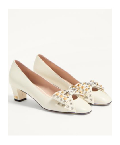 Valentino Garavani Bowow Pump In Kidskin With Studs 45mm Woman Ivory 41 In Ivory