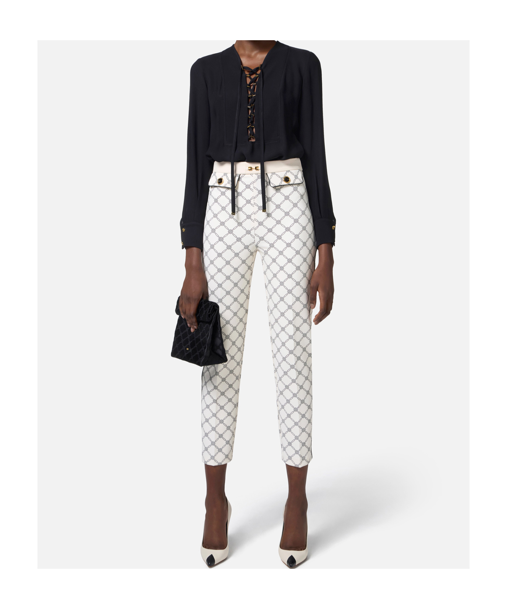 Elisabetta Franchi Black Georgette Blouse With Laces In Black