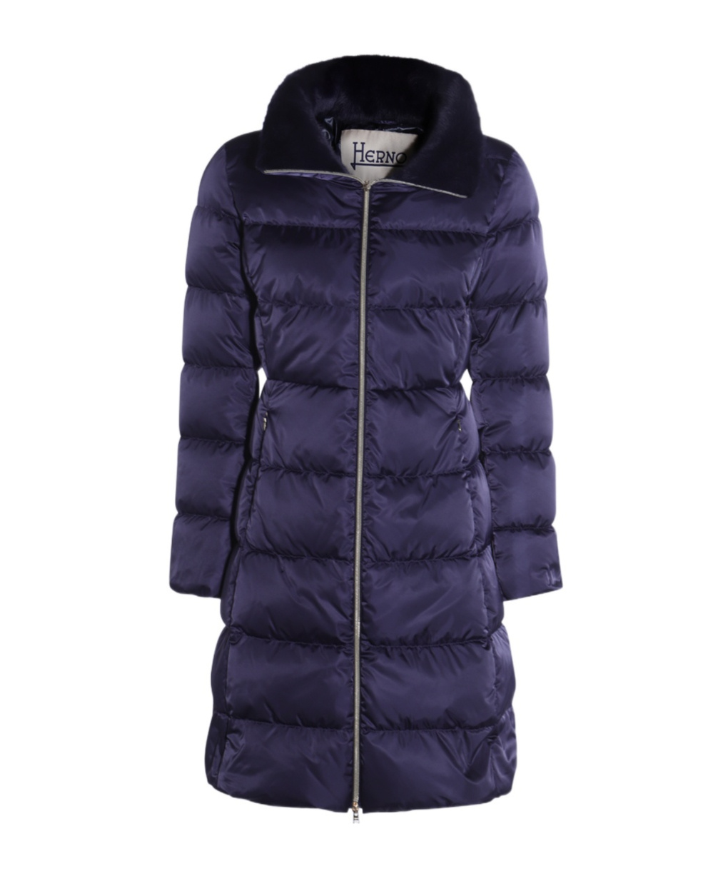 Herno Padded Long Quilted High Collar Jackets In Blue