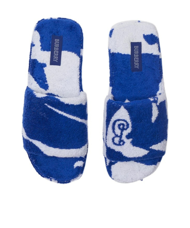 Shop Burberry Snug Cotton-towelling Slippers In Blue