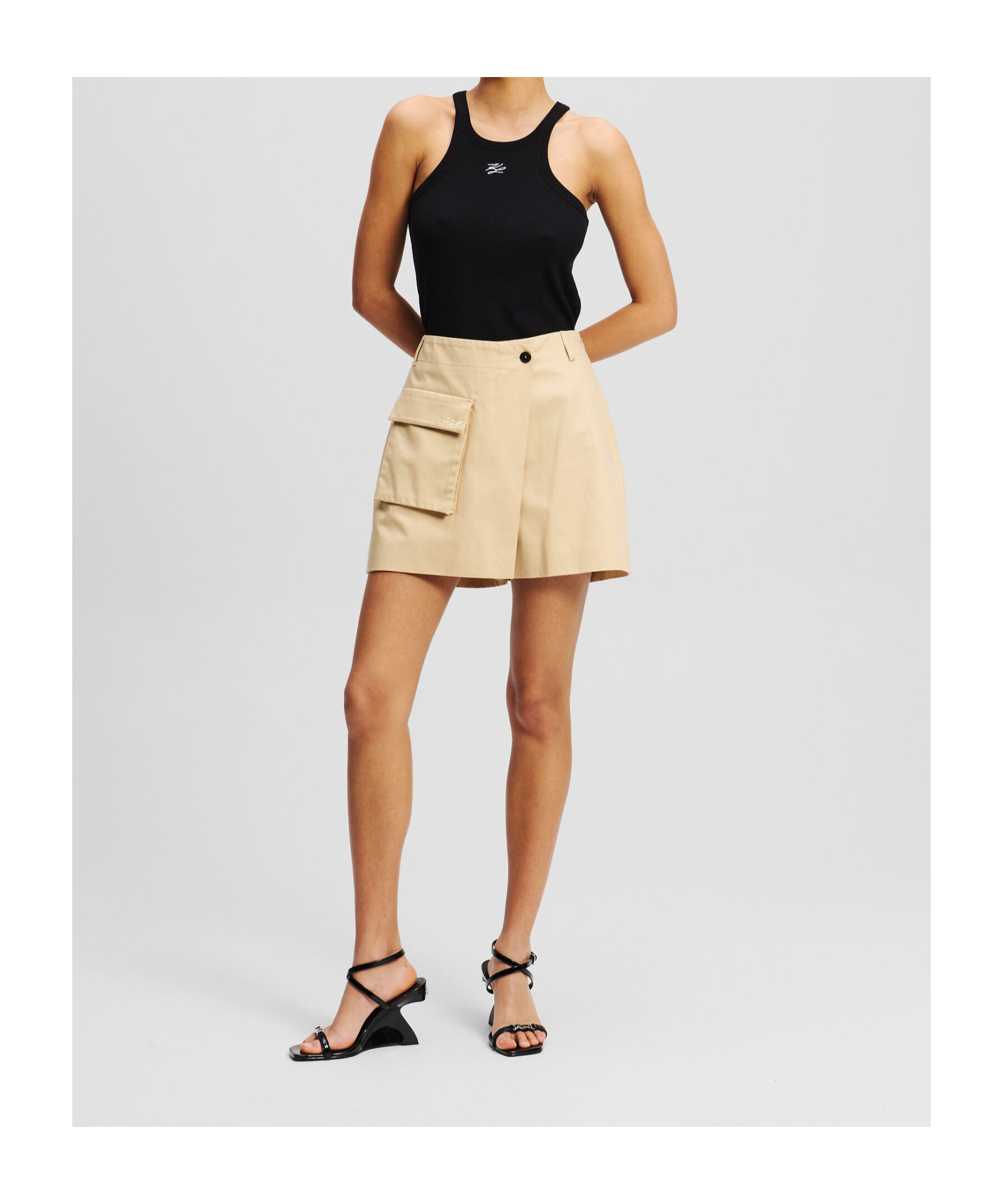 Shop Karl Lagerfeld Patch Pocket Skort In Nomad