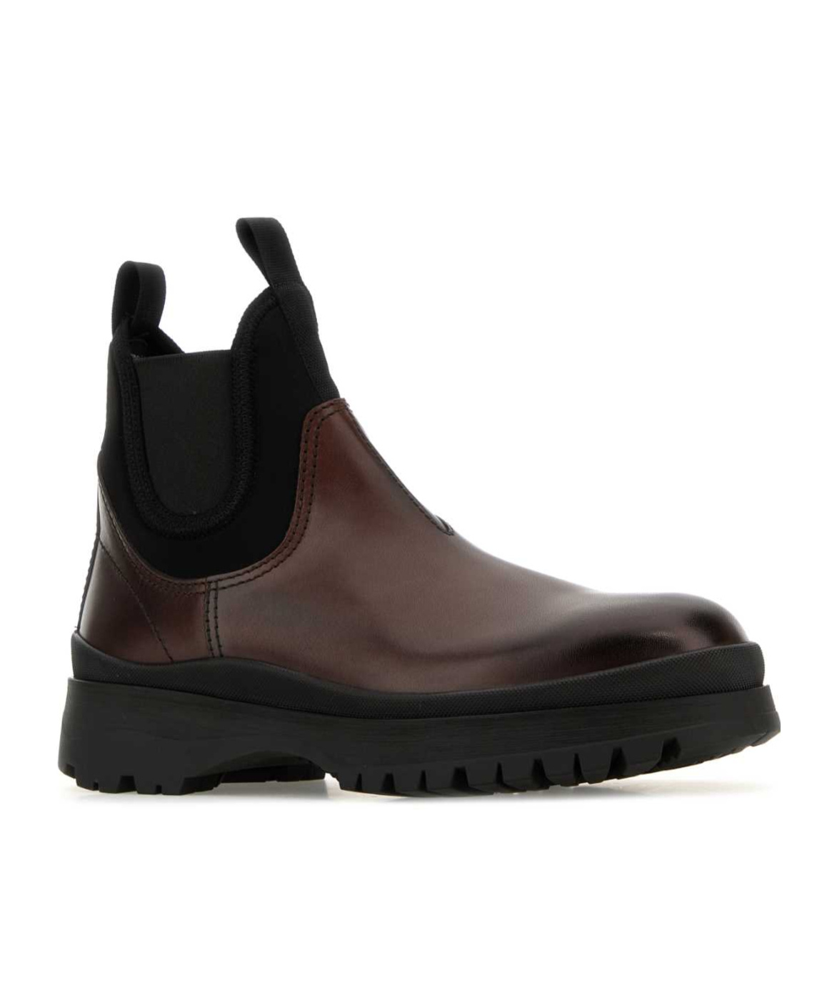 Prada Chunky Sole Leather Ankle Boots In Black