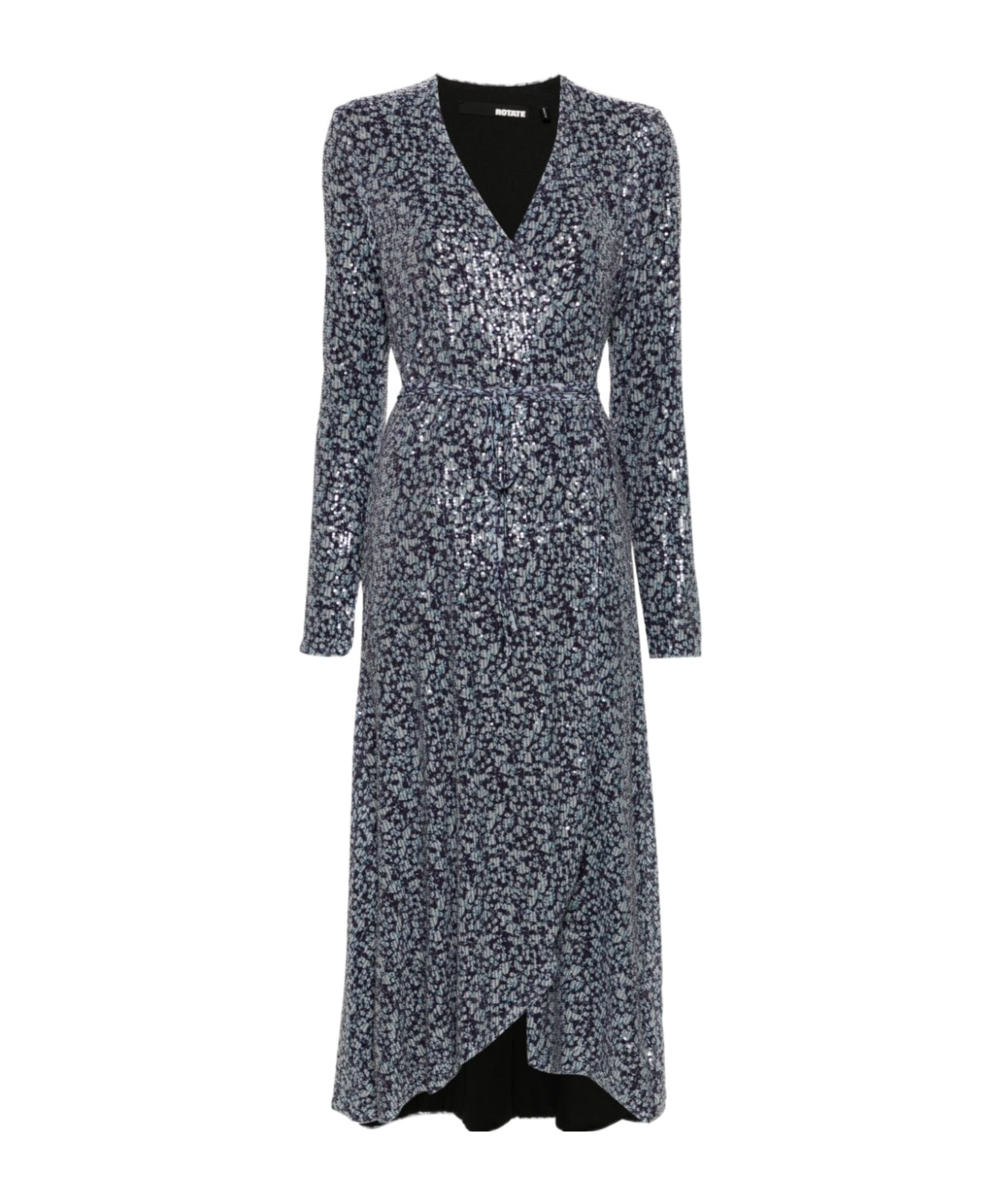 Rotate Birger Christensen Sequinned Wrap Midi Diress In Black