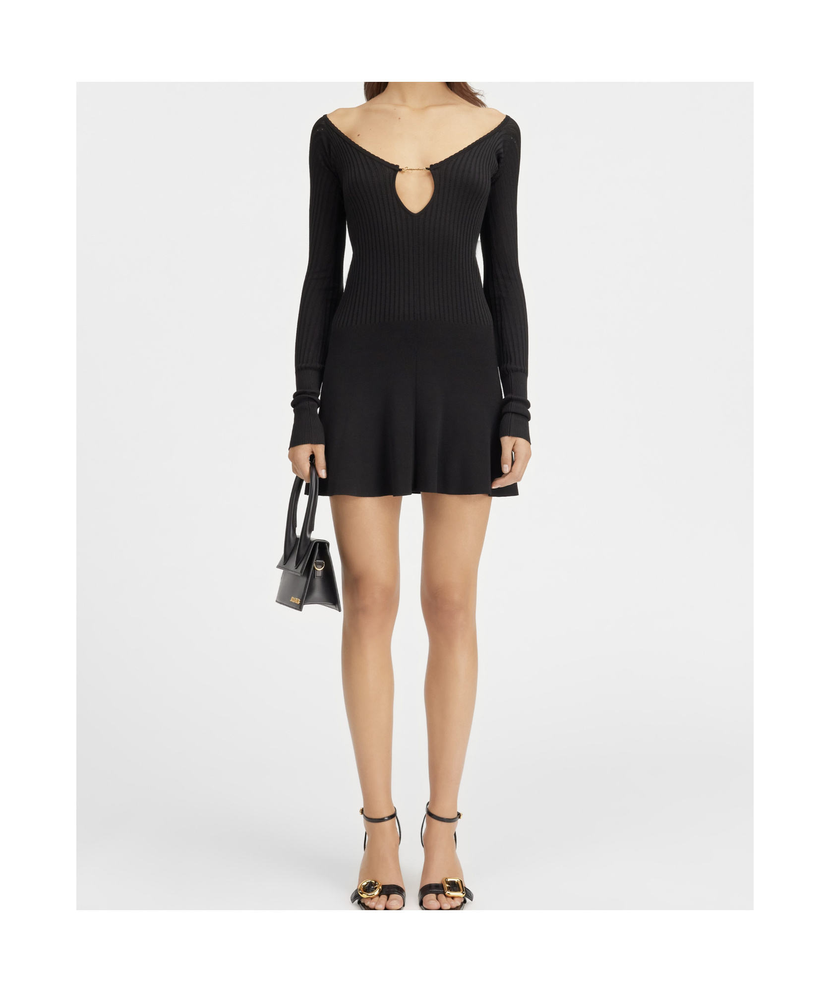 Jacquemus Womens Black Logo-plaque Slim-fit Knitted Mini Dress In Black