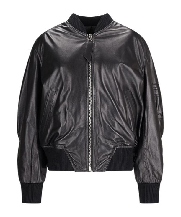 Attico Long-sleeved Leather Jacket In Black
