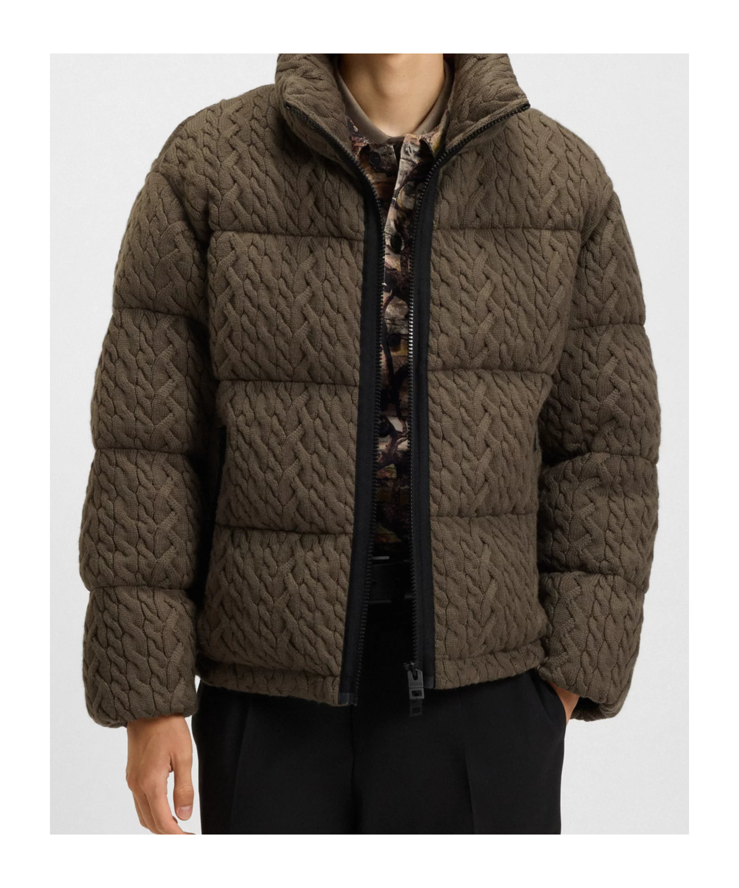 Hugo Boss Cable-knit Padded Jacket In Brown