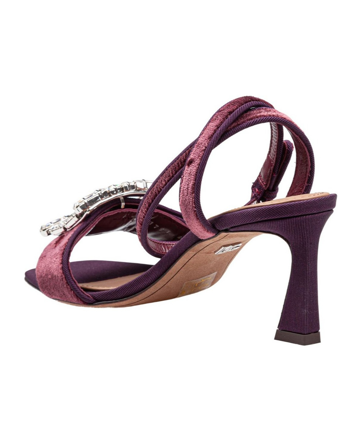 Dolce & Gabbana Velvet Sandal In Vinacca Color With Buckle With Stones In Red